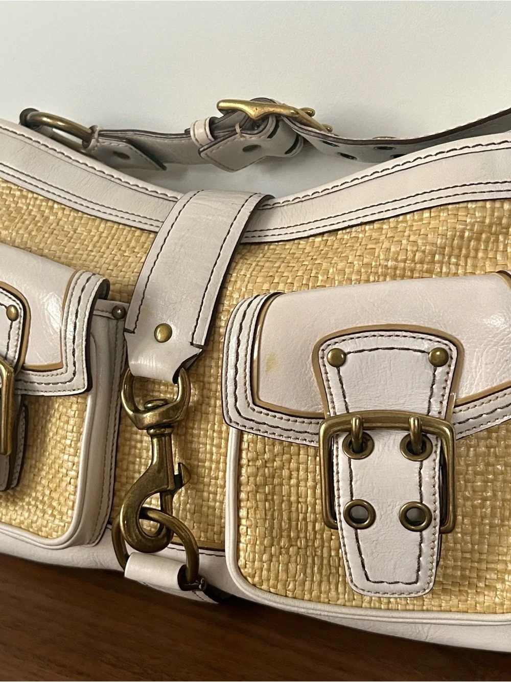 Vintage Coach Legacy Woven Straw Shoulder Bag